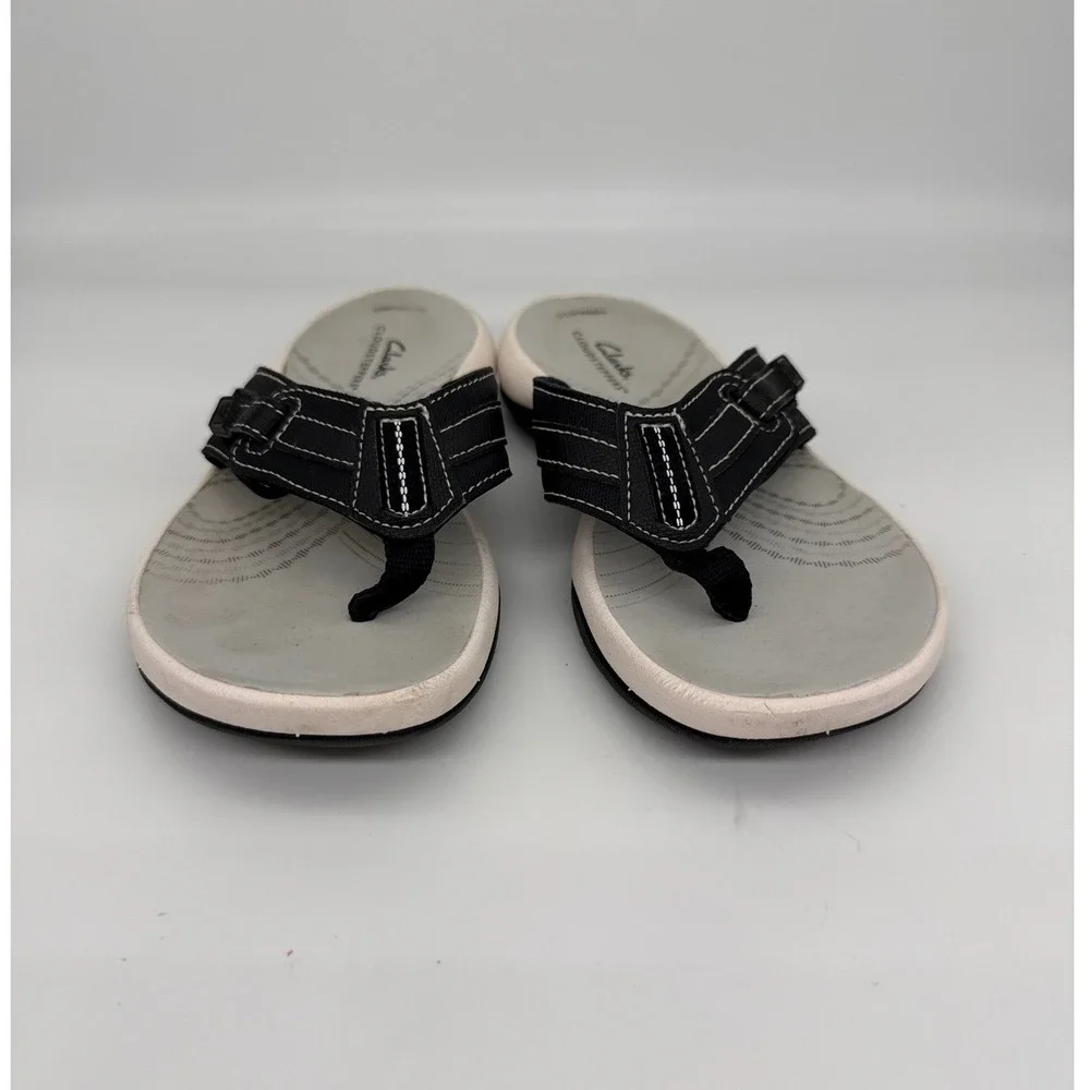 Clarks Cloudsteppers Arla Glison Womens 6 Black Grey Thong Flip Flop Sandals‎